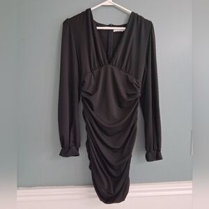 That's So Fetch Ruched Bodycon Mini Dress - Long Sleeve V-Neck - Size 10